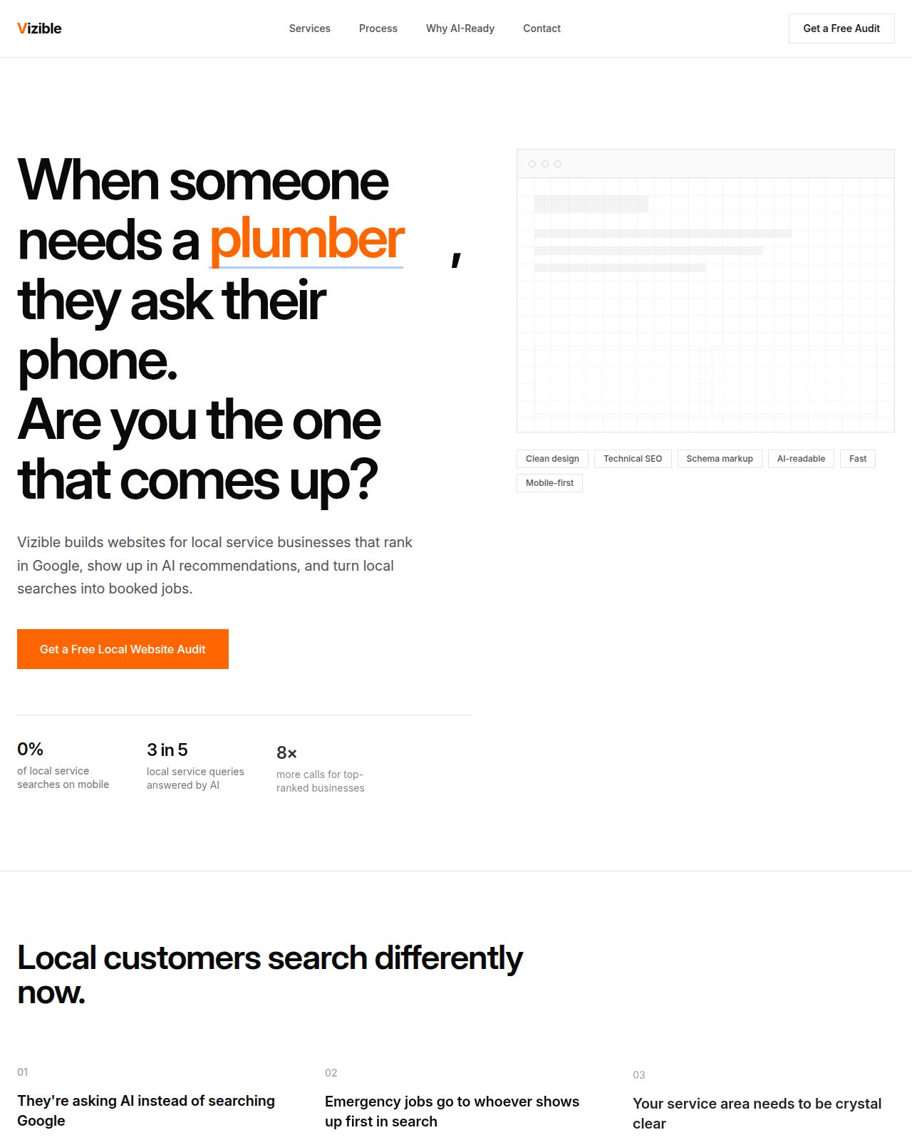 A local services site Vizible built, structured around service areas and enquiries